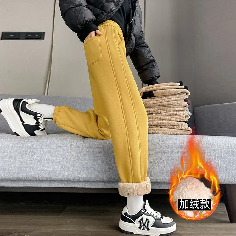 羊羔绒直筒运动裤女秋冬季加绒2025新款加厚阔腿宽松休闲束脚卫裤