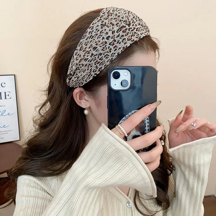 复古褶皱宽边豹纹发箍韩系ins小众外出压发头箍时髦高级感发饰女