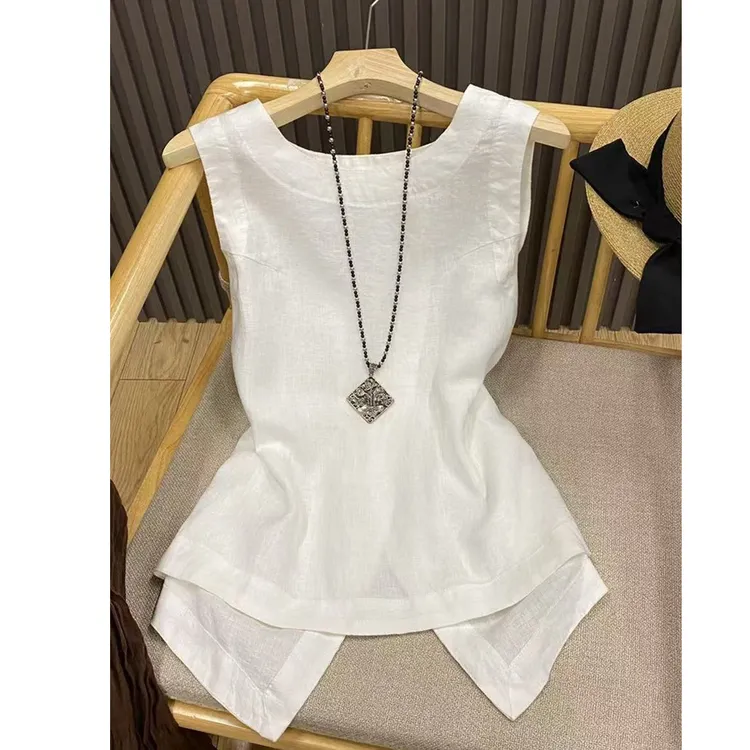 法式后开叉无袖背心白色衬衫女2025新款薄款法式独特绝美小上衣夏