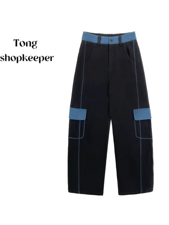 QJ/彤掌柜1682795 秋冬25绵羊毛酷帅明线设计师显瘦直筒休闲裤