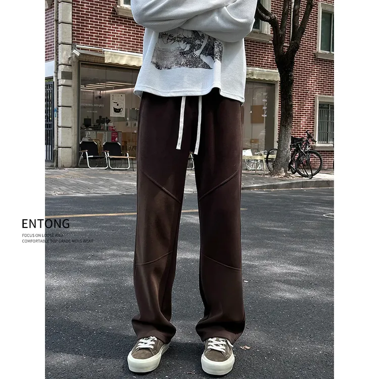 Entong美式潮流解构针织卫裤男秋季百搭宽松运动裤抽绳直筒休闲裤