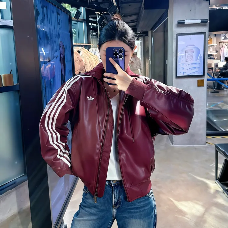 adidas三叶草秋冬新款时尚百搭经典连帽条纹棉服外套 KU6858 1