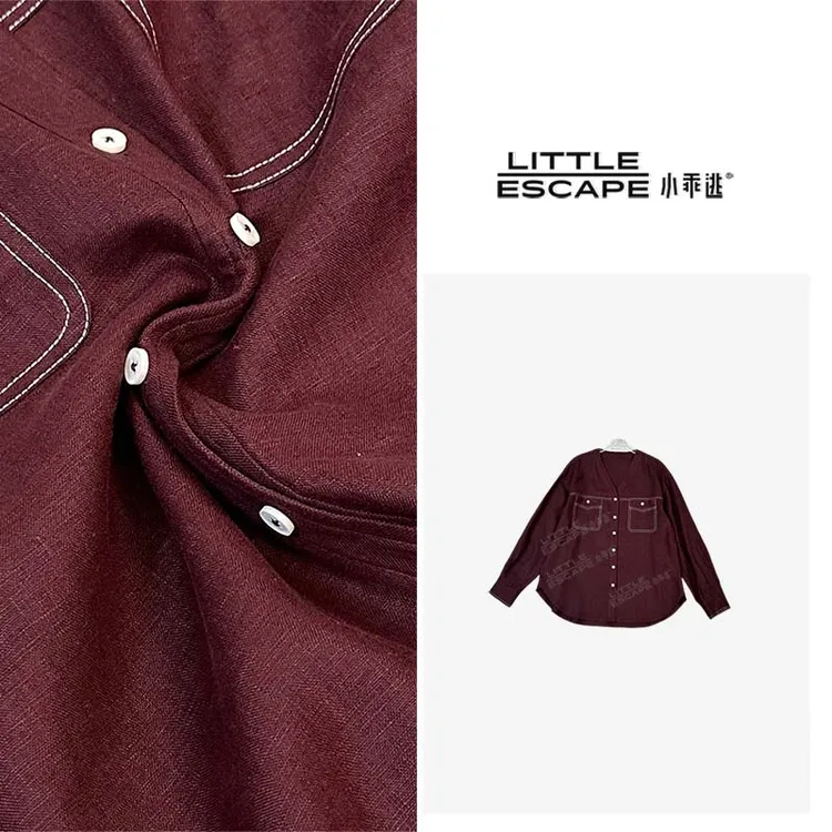 小乖逃休闲时尚红色衬衫双口袋拼白线衬衫字长袖套型装上衣J0019