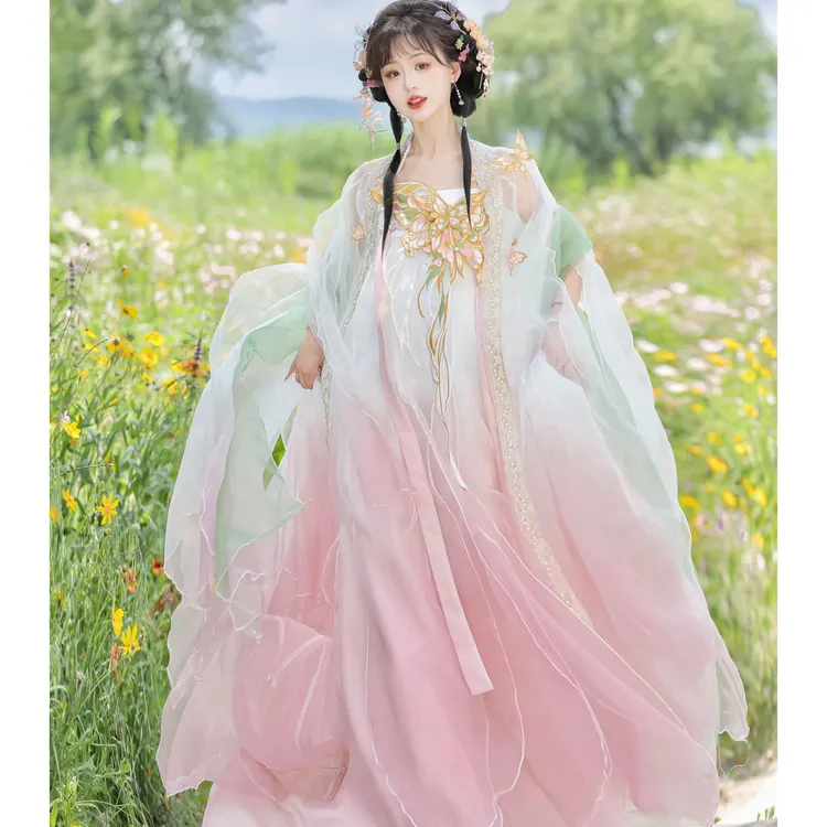 云麓集原创春羽辞汉服女唐制诃子裙改良汉元素日常花瓣大袖衫春夏