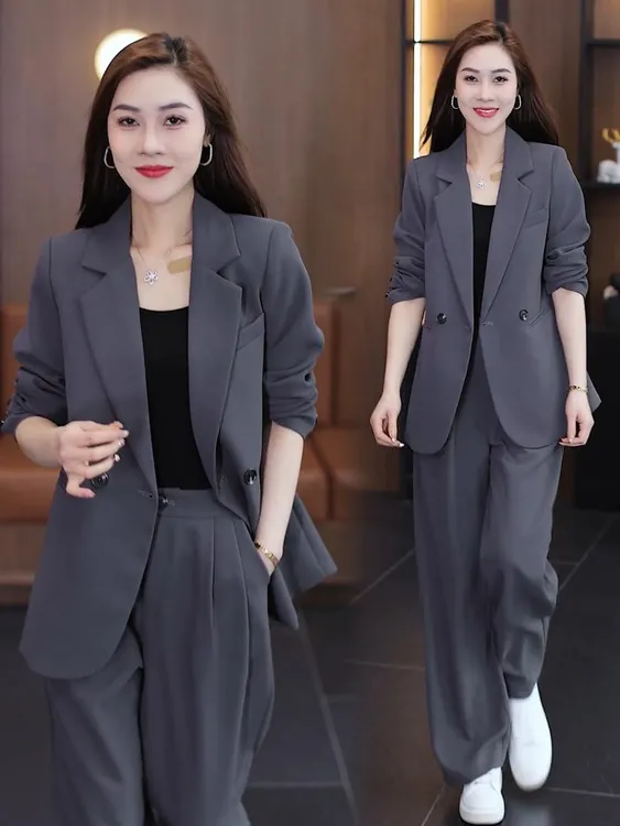 时尚休闲西装套装女秋季高级感气质西服外套显瘦阔腿裤职业两件套