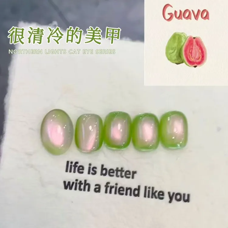 芭乐猫眼甲油胶2025年新款爆闪绿色玻璃珠猫眼美甲专用大容量15ml