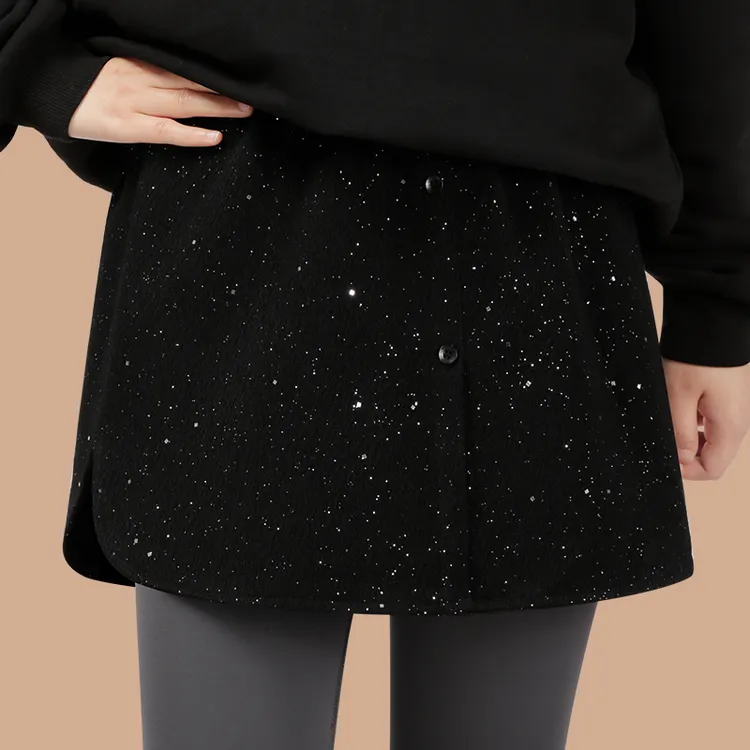 2025新款高级毛呢亮片半身裙屁帘女士叠穿鲨鱼裤卫衣遮臀神器大码