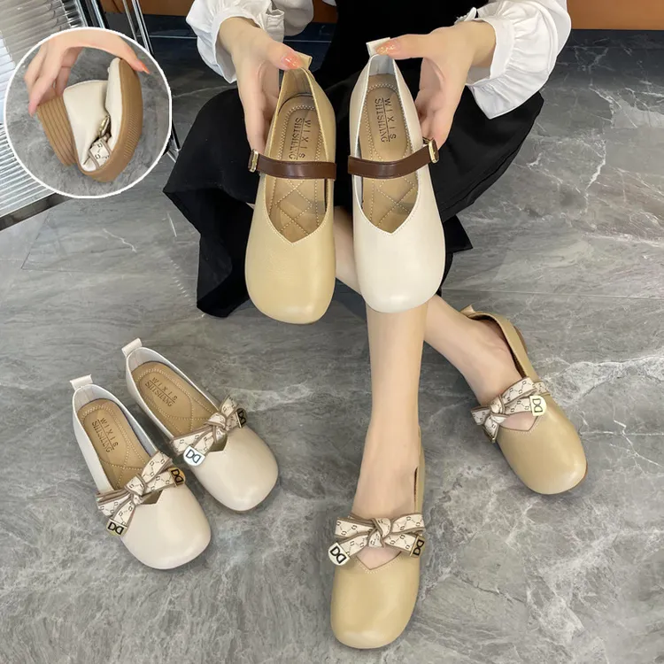 浅口韩版软底小皮鞋女2025秋季新款鞋子休闲平底女鞋一脚蹬豆豆鞋