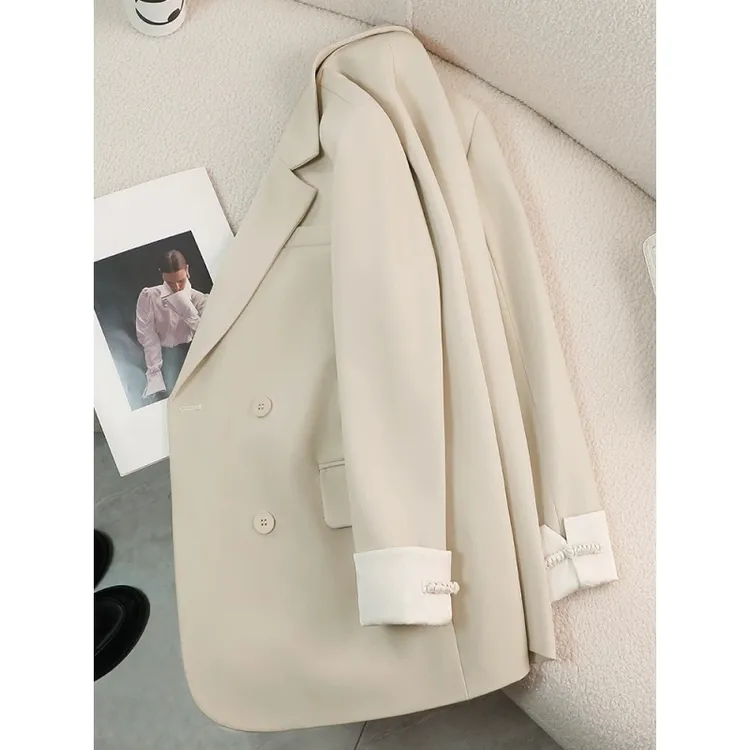 米白色西服上衣女春秋2025新款小个子气质宽松休闲外套高级感西装