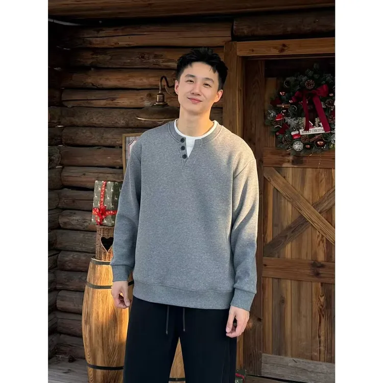 BIG林 25ss冬季爆款彩棉假两件设计感圆领长袖加绒卫衣 Z9731