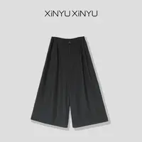 XINYU/芯与『精英系列-羊毛裤』九分杂灰色阔腿羊毛裤 46J150 时尚