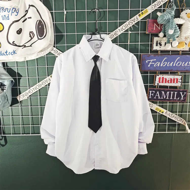 学院风白衬衫男长袖高级感百搭青少年极简风纯色痞帅衬衣套装男装