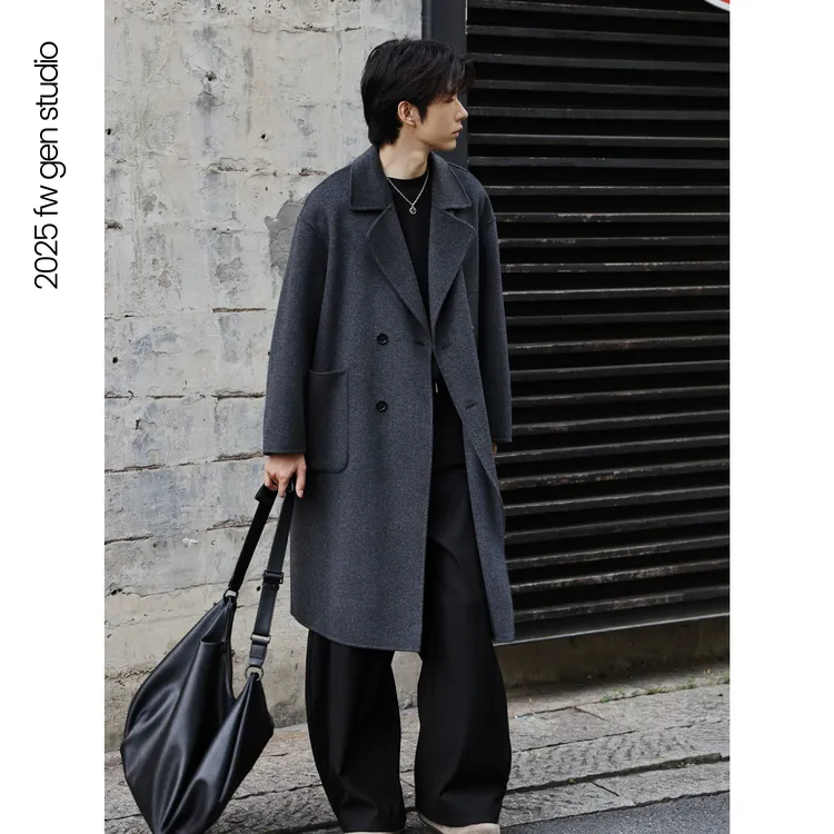 GEN【山羊绒】冬季痞帅慵懒风男士双面绵羊毛大衣男款冬季N95663