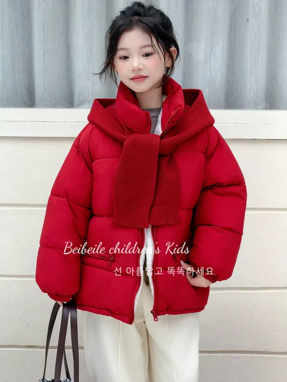 女童面包服冬季新款加绒加厚纯色韩版甜美休闲儿童可爱潮流棉服