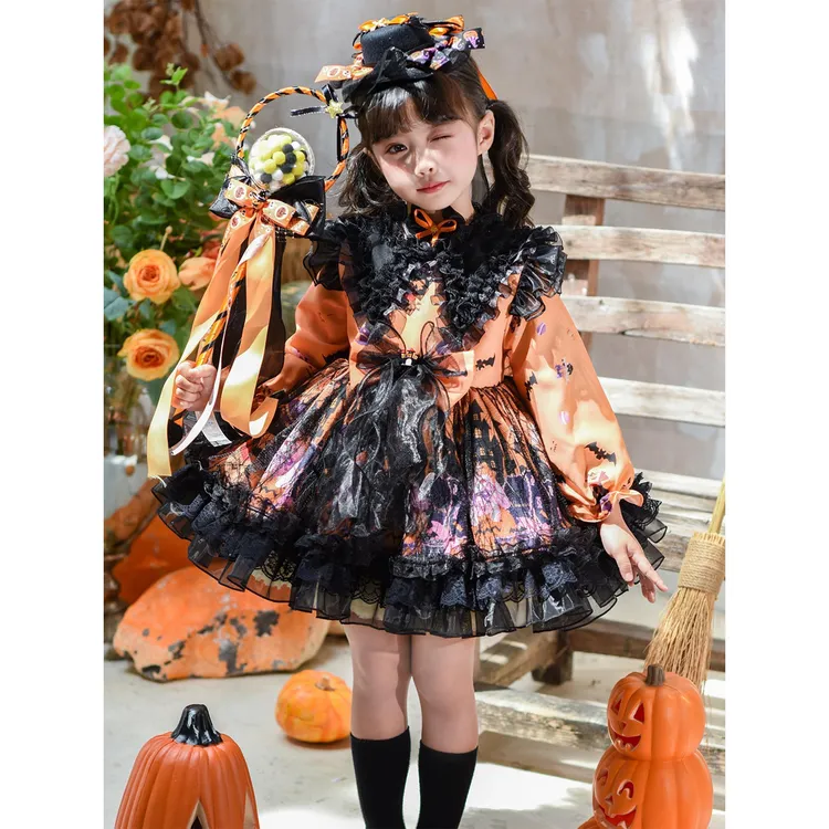 万圣节儿童服装宝宝长袖连衣裙生日礼服蓬蓬裙子洛丽塔女童公主裙