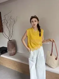 可爱推荐25122法式蕾丝钩花无袖背心女