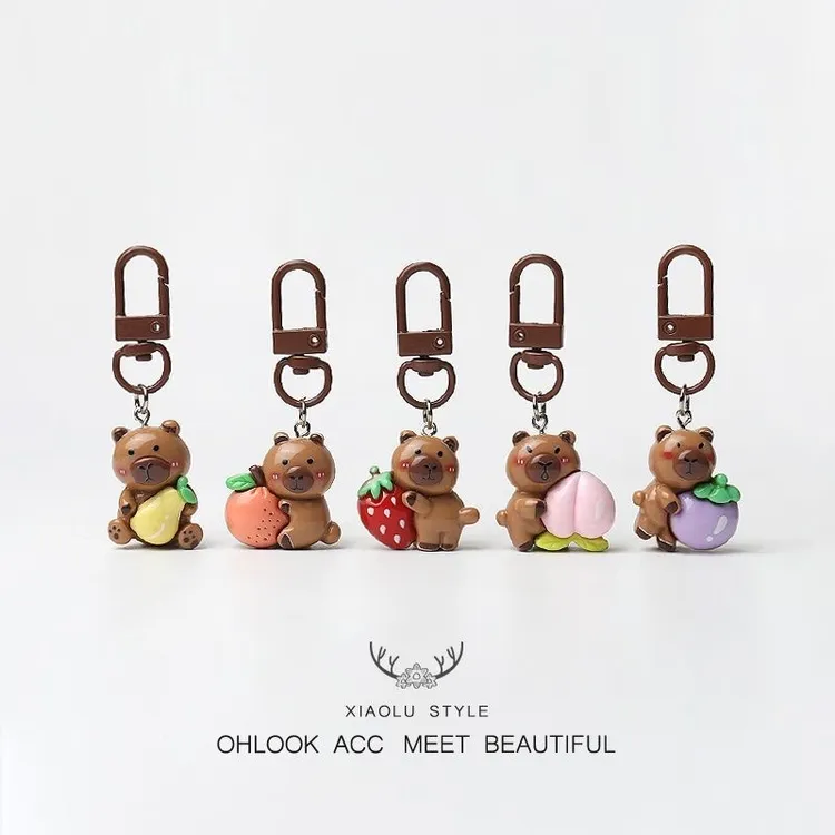 超可爱萌趣水果卡皮巴拉钥匙扣迷你个性百搭挂件背包包挂饰配饰品