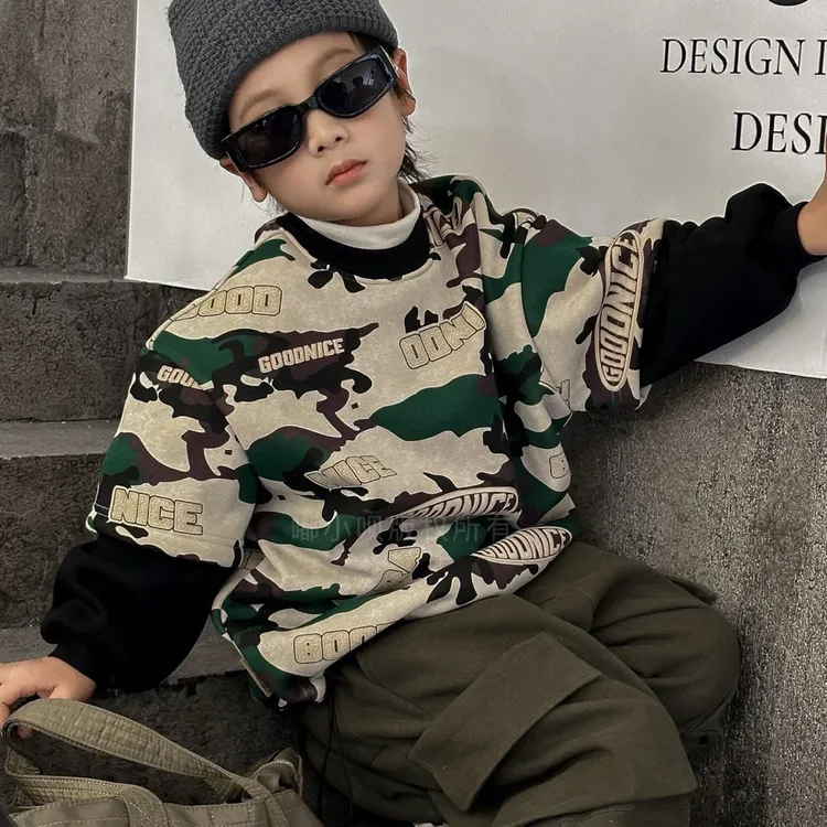 11199高端潮流时尚百搭休闲童装时尚加绒卫衣D