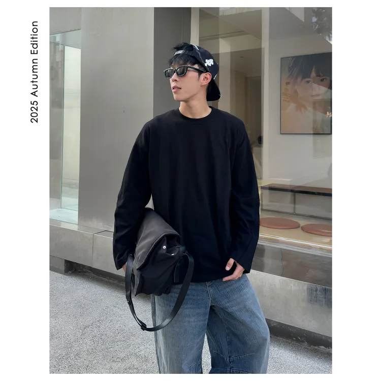  ZICHENG  25秋季美式复古长袖T恤男宽松纯棉硬汉打底衫