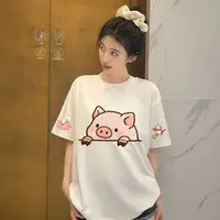 减龄短袖修身型韩版中长款简约风印花ins宽松夏季T恤