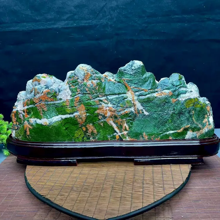 精品七彩石原石摆件天然大规格千里江山图办公室家居摆件