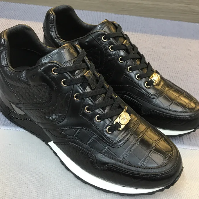 英伦风低帮圆头系带鳄鱼纹小白鞋商务运动休闲厚底时尚舒适男鞋