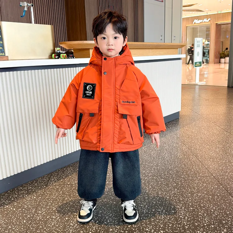 儿童棉衣冬季男童冲锋衣2025新款宝宝加绒防风衣男孩冬装加厚外套