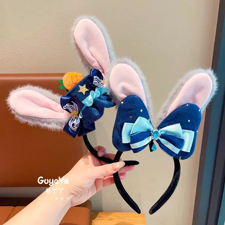 儿童可爱朱迪毛绒兔耳蝴蝶结发箍小女孩兔子警官头箍女童发捆发卡