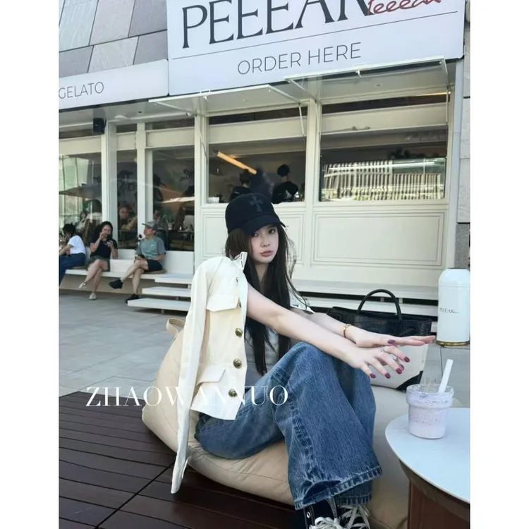 ZHAO WANNUO 丨 Br*y白色明线立领金扣夹克外套NC0755