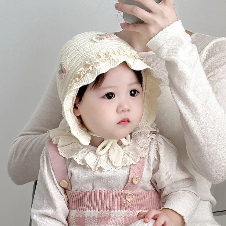 婴儿帽子秋冬新款小月龄宝宝保暖护耳冒韩版洋气针织公主帽毛线帽