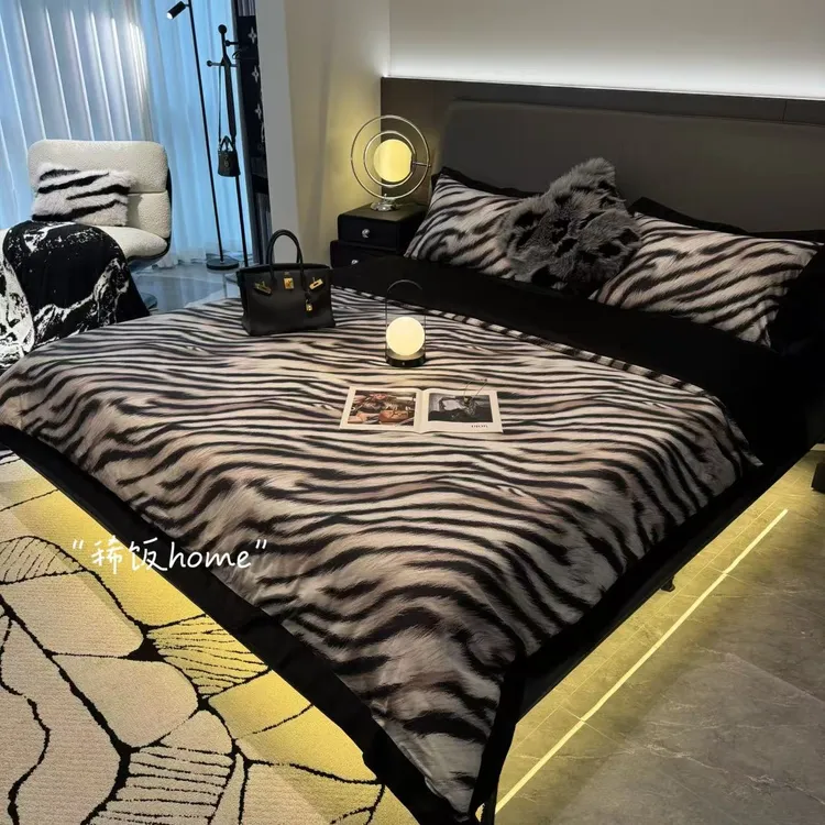 【稀饭推荐】2025新款【烟灰斑马】全棉数码印花四件套