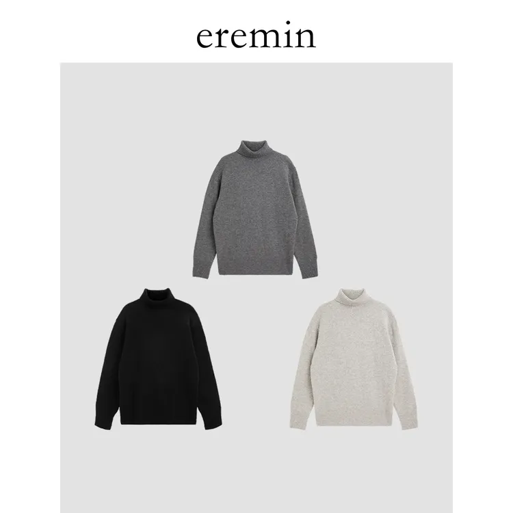 DE Mincollection极简经典百搭纯色保暖堆堆高领全羊毛毛衣56204