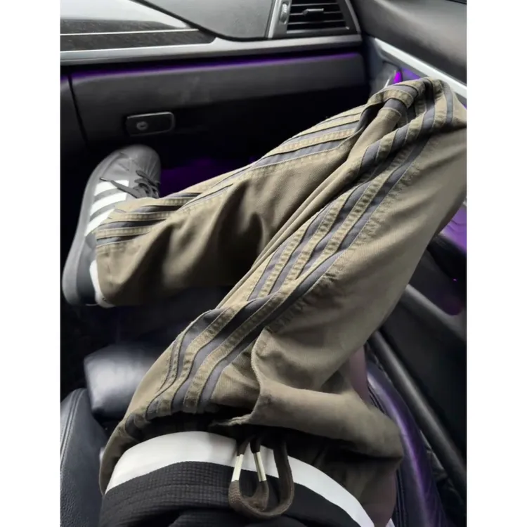 f2ocus条纹裤子男款春夏美式复古军绿色工装裤潮牌休闲运动直筒裤