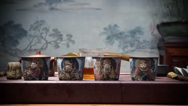 【恒星居茶器】四大天王泥绘套杯