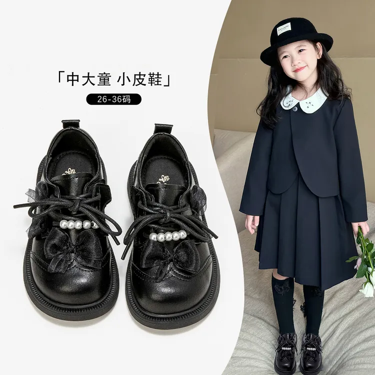 ABC女童小皮鞋2024新款春季儿童鞋公主鞋黑色演出鞋软底玛丽珍鞋