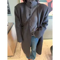 no褪 灰色v领长款羊毛大衣m97
