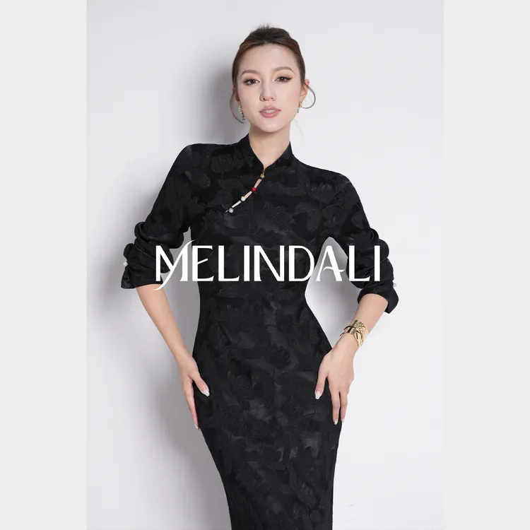 Melinda Li【玲珑】新中式重磅27姆米桑蚕丝提花旗袍斜裁连衣裙修身