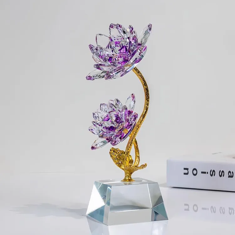 【洛一】并蒂紫色水晶莲花好运莲莲摆件玄关酒柜家居轻奢高档
