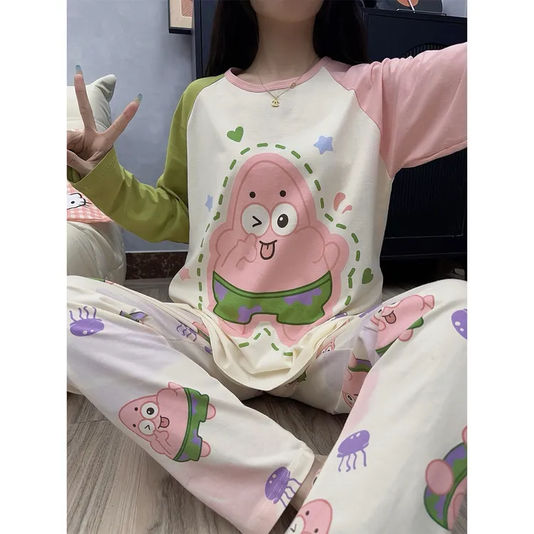 软萌系睡衣女纯棉可爱风长袖长裤少女套装春秋季家居服冬天可外穿