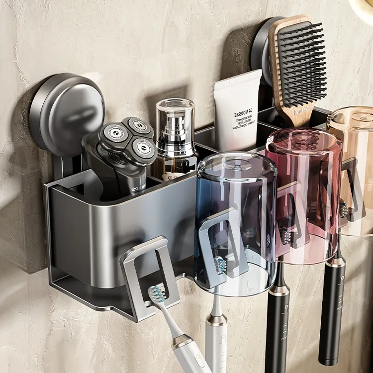 吸盘牙刷置物架免打孔卫生间漱口杯刷牙杯壁挂式电动牙膏牙刷架子