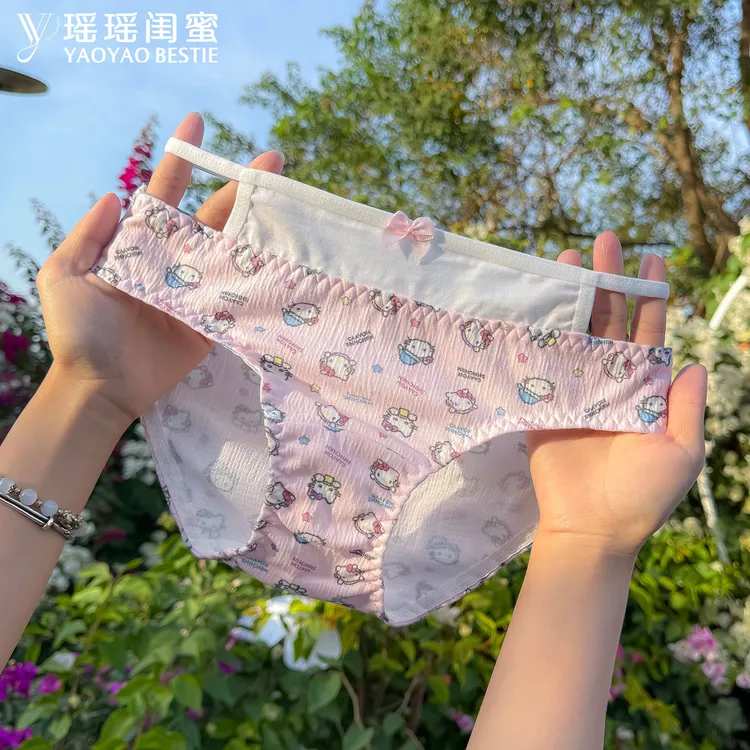 瑶瑶闺蜜日系可爱少女印花猫咪内裤女中腰包臀秋冬舒适三角裤头