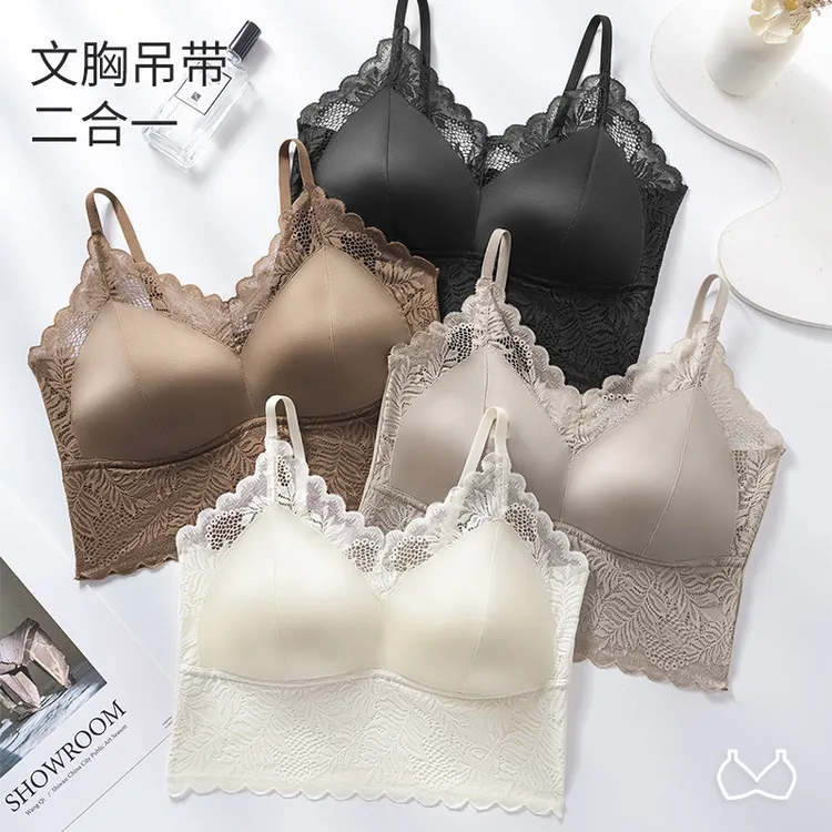 【蕾丝美背内衣】蕾丝法式缎面性感女士内衣固定一体杯轻薄透气舒适