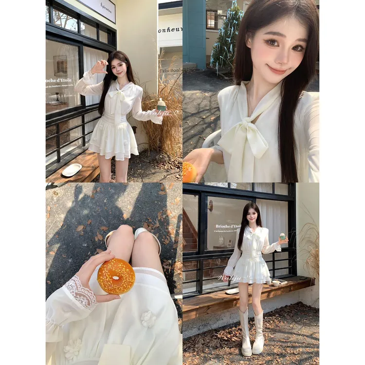 现现画解WAHJU【屋顶花园】秋季花朵设计感蕾丝花边杏色连衣裙9902W