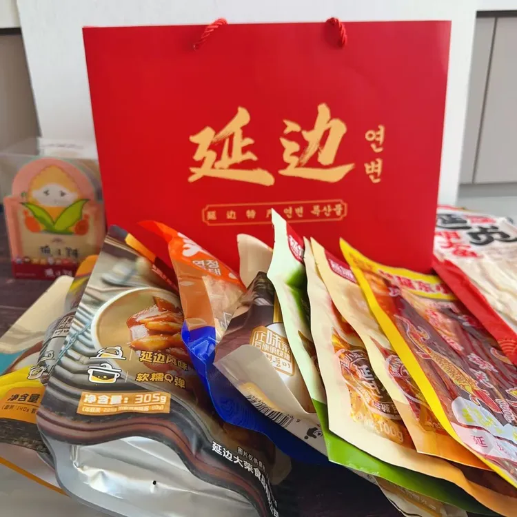 延吉特色美食延边特产牛板筋辣明太鱼冷面炸酱面打糕年糕赠礼品袋