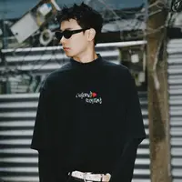 邦徽章爱心乌托邦做旧假两件长T潮男