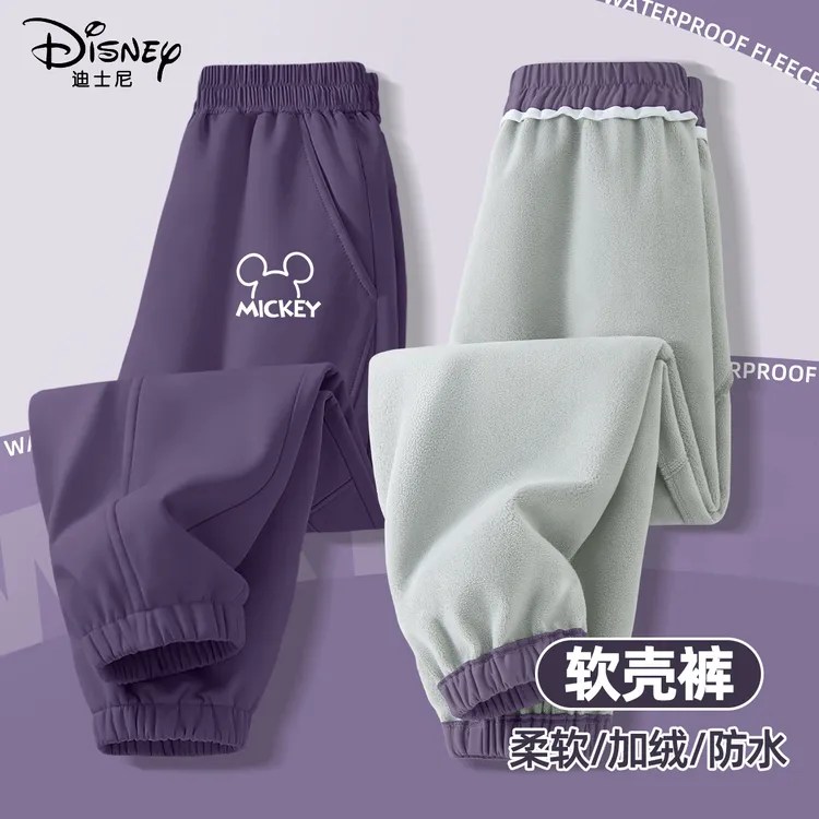迪士尼女童加绒裤子2025新款童装加厚保暖女孩好看运动裤儿童冬装