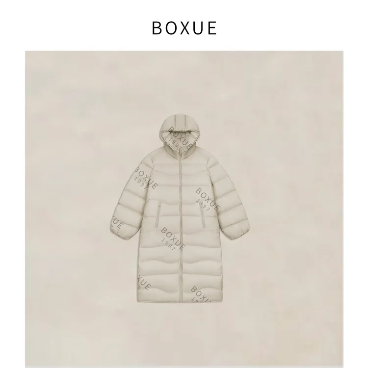BOXUE“大面包”2025秋冬长款连帽90白鸭绒羽绒服外套#251111YR6530