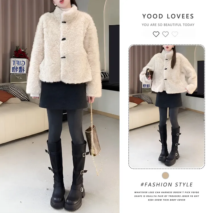 2025冬季新款巨好看的牛角扣保暖毛毛外套女加绒设计感小个子上衣