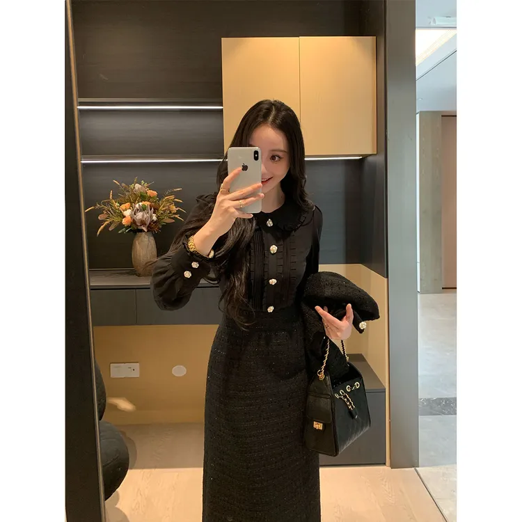 XINYI【西雅图夜宴】秋冬小香外套+假两件连衣裙套装女X625Q16000