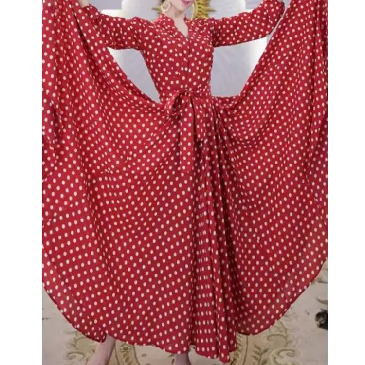 5447#异域风情连衣裙气质波点跳舞舞蹈大摆